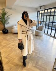 krem kapşonlu palermo kaban