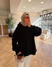 siyah kol pile detaylı oversize sweatshırt 2