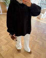 siyah kol pile detaylı oversize sweatshırt 4