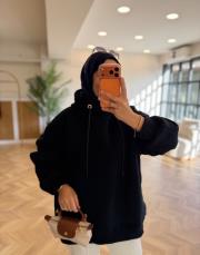 lacivert kol pile detaylı oversize sweatshırt 2