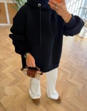 lacivert kol pile detaylı oversize sweatshırt 3