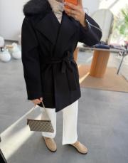 siyah fermuar detaylı yakası kürklü premium kaban 4