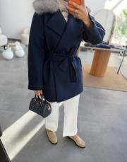 lacivert fermuar detaylı yakası kürklü premium kaban 3