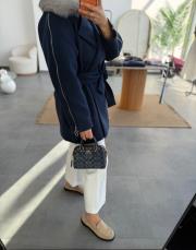 lacivert fermuar detaylı yakası kürklü premium kaban 4