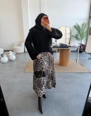 bej premium leopar etek