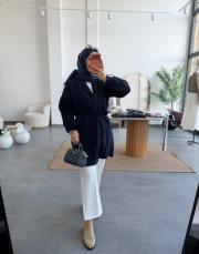 lacivert 5038 kuşaklı angora hırka