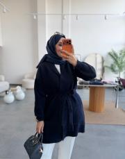 lacivert 5038 kuşaklı angora hırka 2