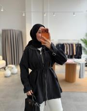 siyah apolet detaylı fermuarlı ceket 2