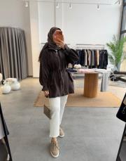 kahve apolet detaylı fermuarlı ceket