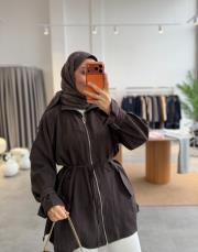 kahve apolet detaylı fermuarlı ceket 3