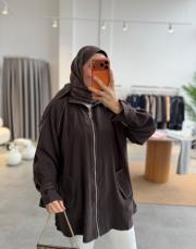 kahve apolet detaylı fermuarlı ceket 5