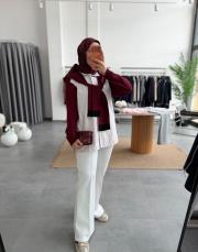 bordo gömlek detaylı triko kazak