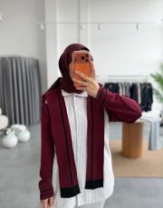 bordo gömlek detaylı triko kazak 2