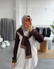 kahve gömlek detaylı triko kazak 2