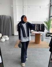 lacivert gömlek detaylı triko kazak