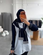 lacivert gömlek detaylı triko kazak 3