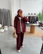 bordo garni detaylı bağcıklı takım 2