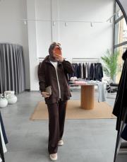 kahve garni detaylı bağcıklı takım 2