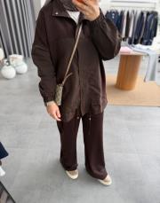 kahve garni detaylı bağcıklı takım 4