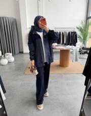 lacivert garni detaylı bağcıklı takım