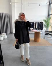 siyah boncuk işlemeli gömlek