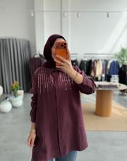bordo boncuk işlemeli gömlek 2