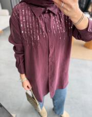 bordo boncuk işlemeli gömlek 3