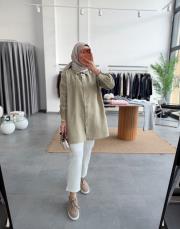 olive boncuk işlemeli gömlek