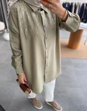 olive boncuk işlemeli gömlek 3