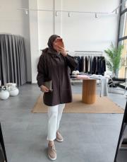 kahve boncuk işlemeli gömlek