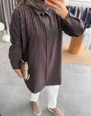 kahve boncuk işlemeli gömlek 3