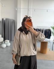 bej garni detaylı ikili elbise takım 3