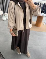 bej garni detaylı ikili elbise takım 4