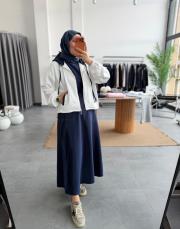 ekru garni detaylı ikili elbise takım