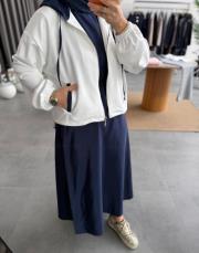 ekru garni detaylı ikili elbise takım 4