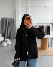 siyah çift fermuarlı triko hırka 2