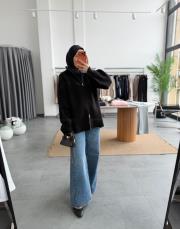 siyah çift fermuarlı triko hırka 3