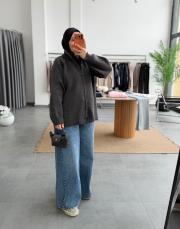 antrasit çift fermuarlı triko hırka 2