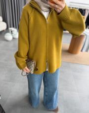 yağ yeşili çift fermuarlı triko hırka 4