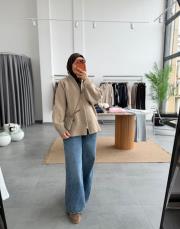 bej çift fermuarlı triko hırka 2