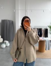 bej çift fermuarlı triko hırka 3