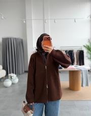 kahve çift fermuarlı triko hırka 2