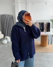 lacivert çift fermuarlı triko hırka 2