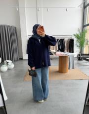 lacivert çift fermuarlı triko hırka 3