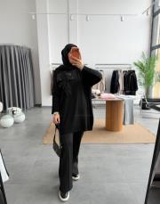 siyah lilyum merserize triko kazak