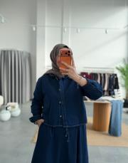 lacivert denim elbise takım 3