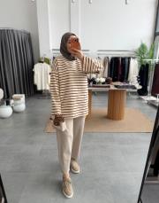 kahve çizgili basic sweat