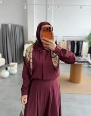 bordo eşarplı etekli takım 4