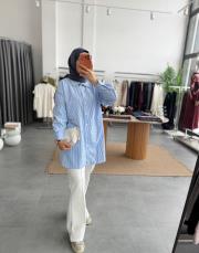 mavi taşlı çizgili gömlek