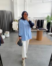 lacivert oysh garnil taşlı gömlek